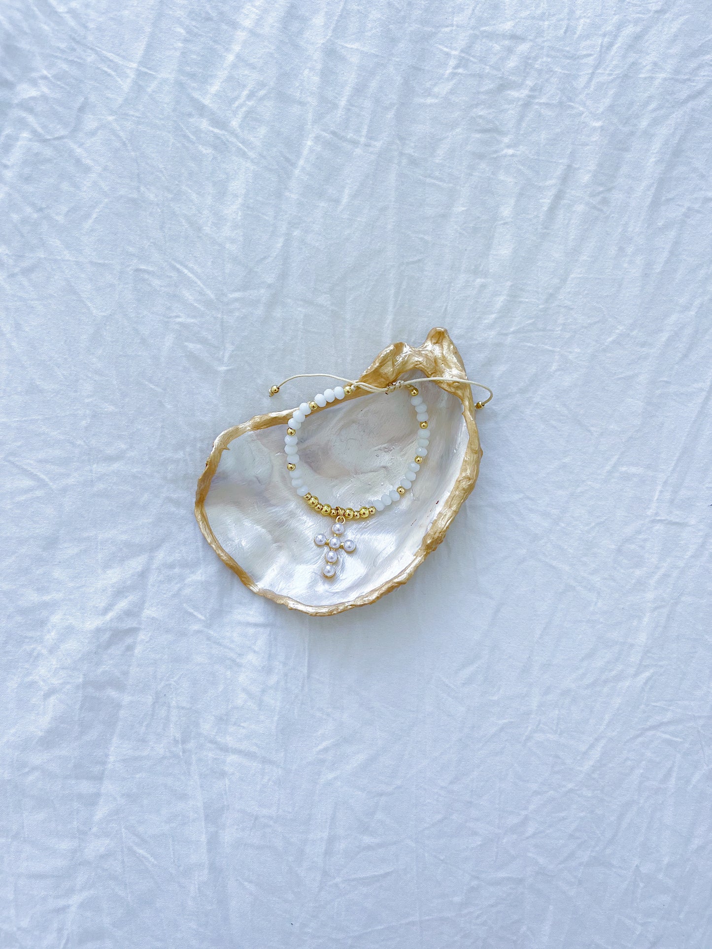 Pearl Cross Charm Bracelet